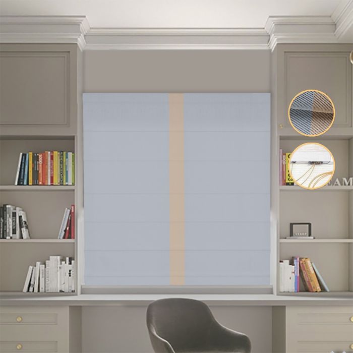 Римська штора Блекаут Перфект з ланцюжковим карнизом світло-сірий з бежевим кантом по центру