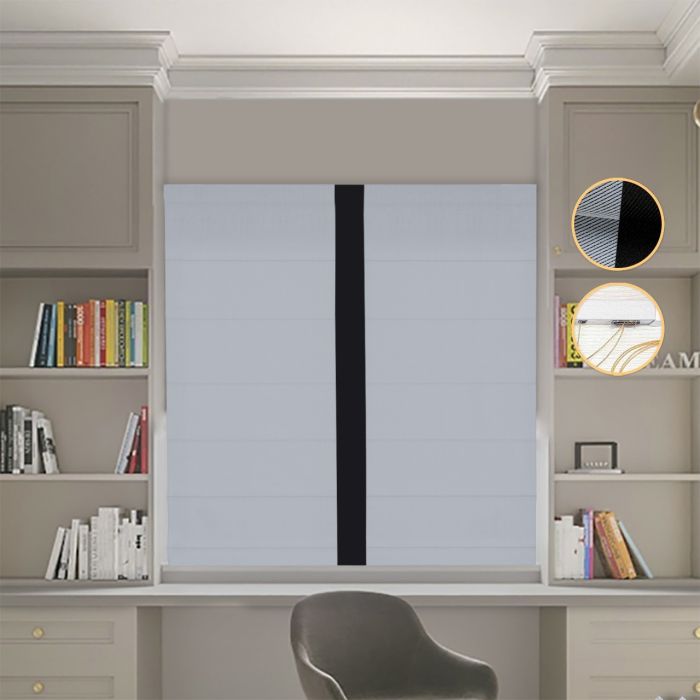Римська штора Блекаут Перфект світло-сірий з чорним кантом по центру