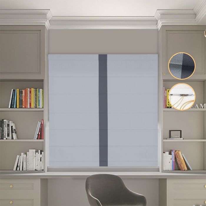 Римська штора Блекаут Перфект з ланцюжковим карнизом світло-сірий з графітовим кантом по центру