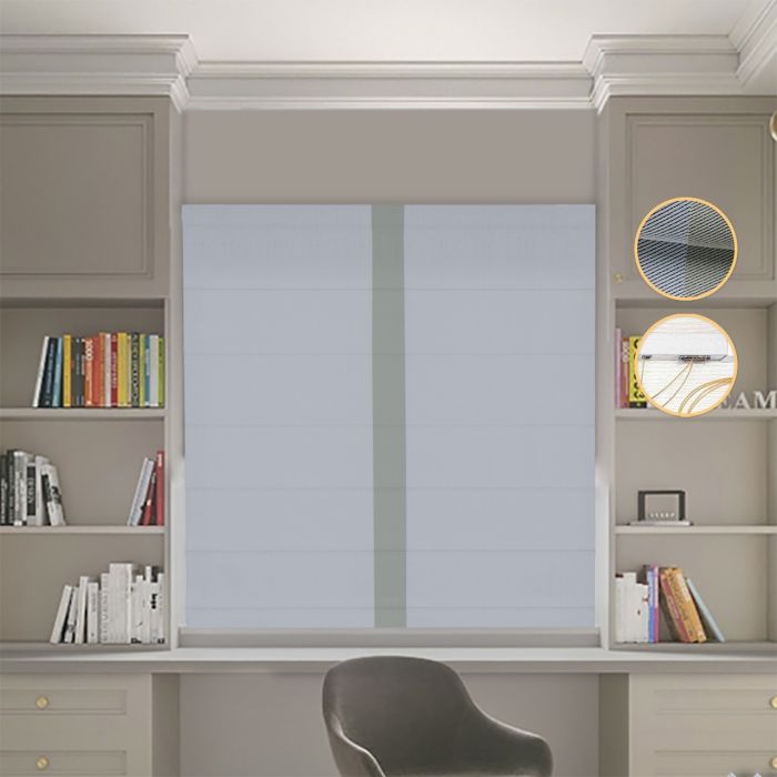 Римська штора Блекаут Перфект з ланцюжковим карнизом світло-сірий з оливковим кантом по центру