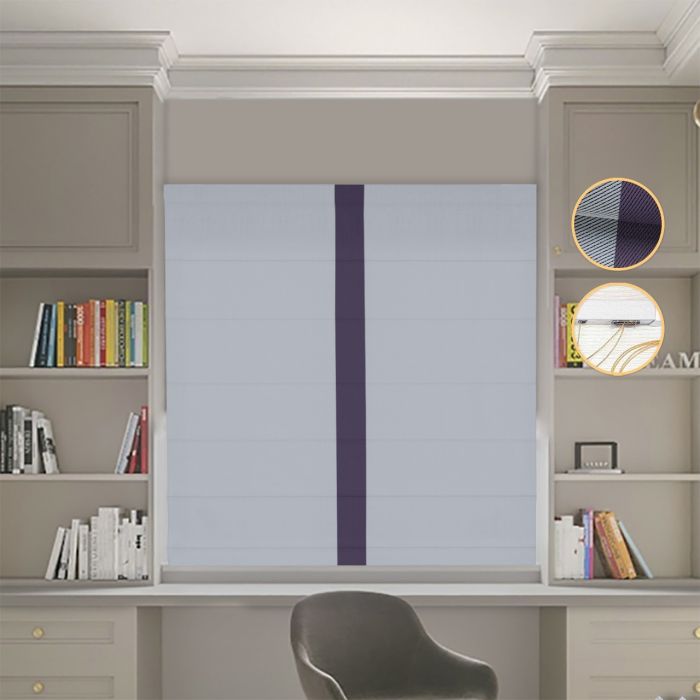 Римська штора Блекаут Перфект з ланцюжковим карнизом світло-сірий з бузковим кантом по центру