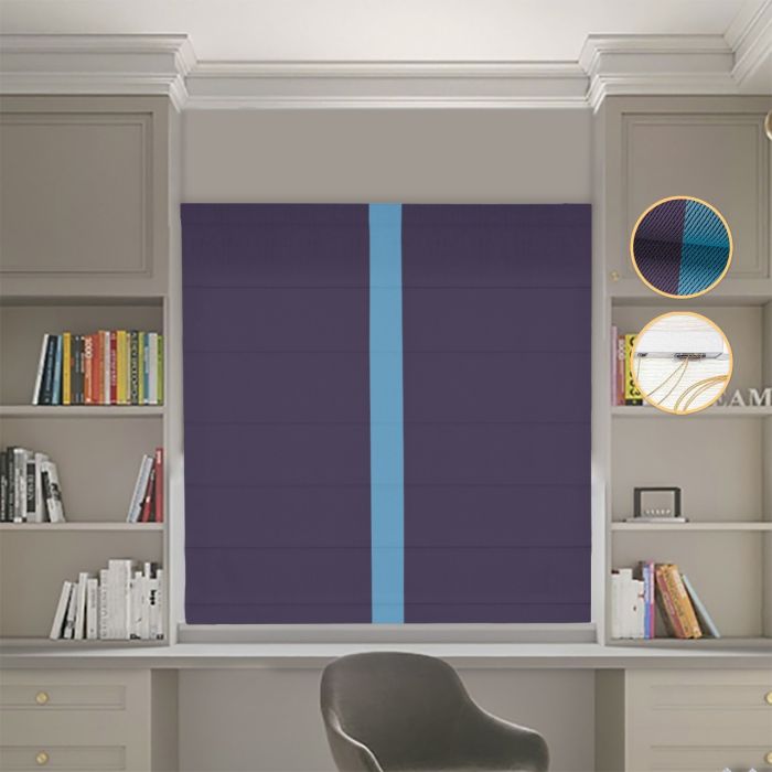 Римська штора DECOLIV Блэкаут Перфект сиреневый с голубым кантом по центру