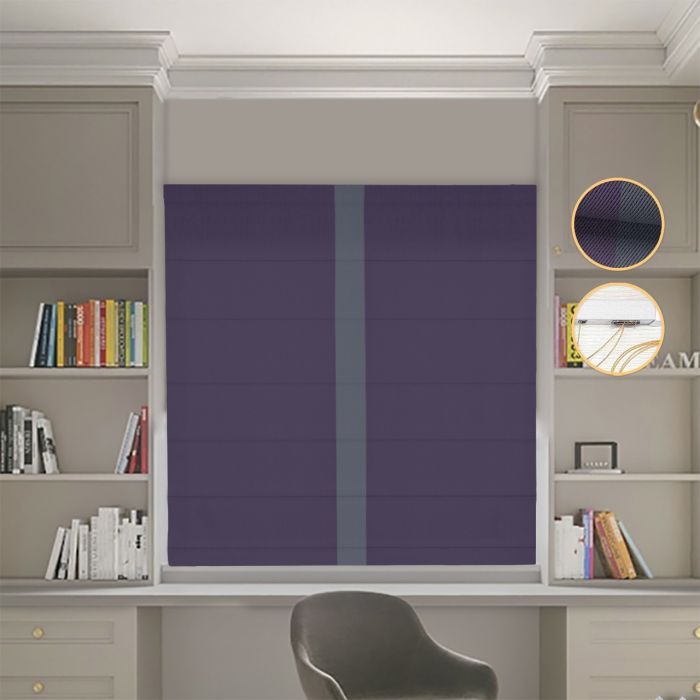 Римська штора Блекаут Перфект з ланцюжковим карнизом бузковий з графітовим кантом по центру