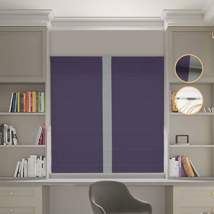 Римська штора Блекаут Перфект з ланцюжковим карнизом бузковий з оливковим кантом по центру