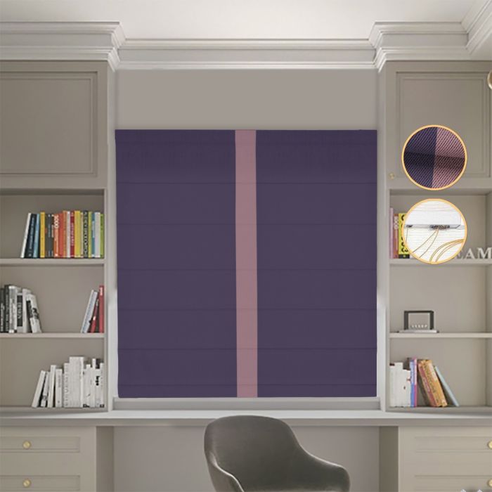 Римська штора Блекаут Перфект бузковий з пудровим кантом по центру