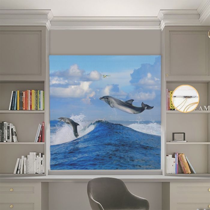 Римська штора DECOLIV Фотопечать Дельфины  Блэкаут 300*170