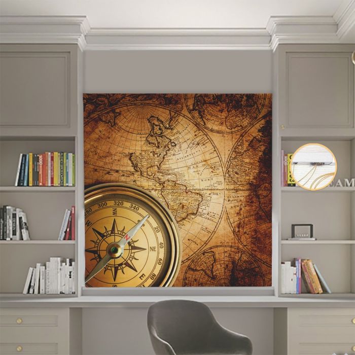 Римська штора з ланцюжковим карнизом Фотодрук Старинна карта Блекаут