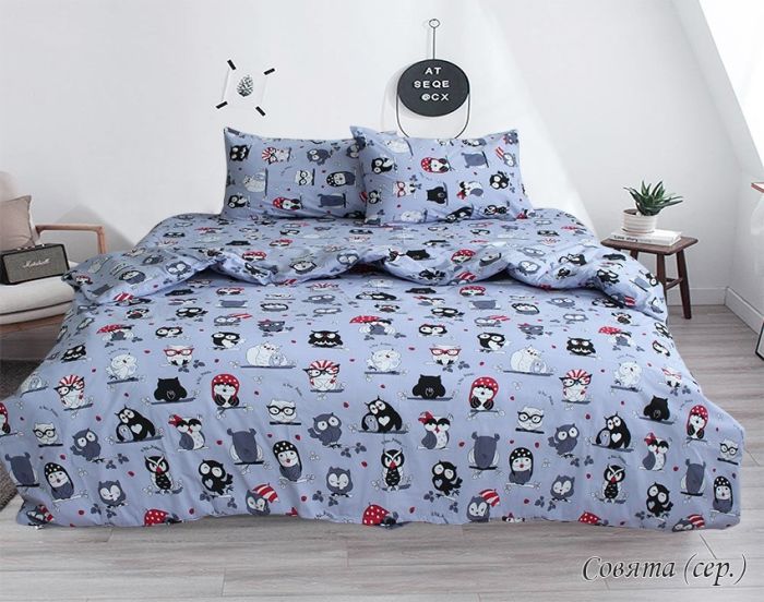 Комплект постільної білизни Ранфорс Совята (серый)