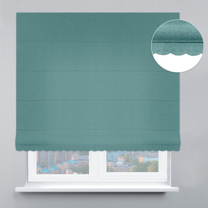 Римська штора Рогожка Дімаут із ланцюжковим карнизом з ажуром бірюзовий