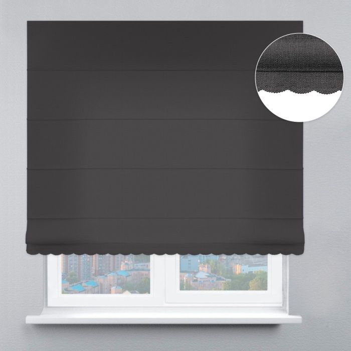 Римська штора Рогожка Преміум з ланцюжковим карнизом з ажуром антрацитовий