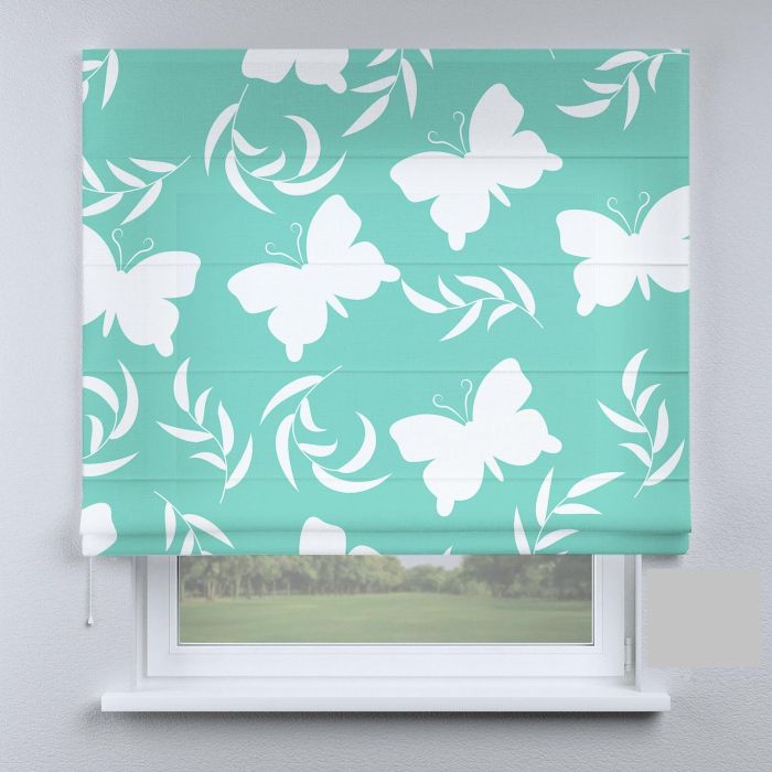 Римська штора з ланцюжковим карнизом метелики бірюза