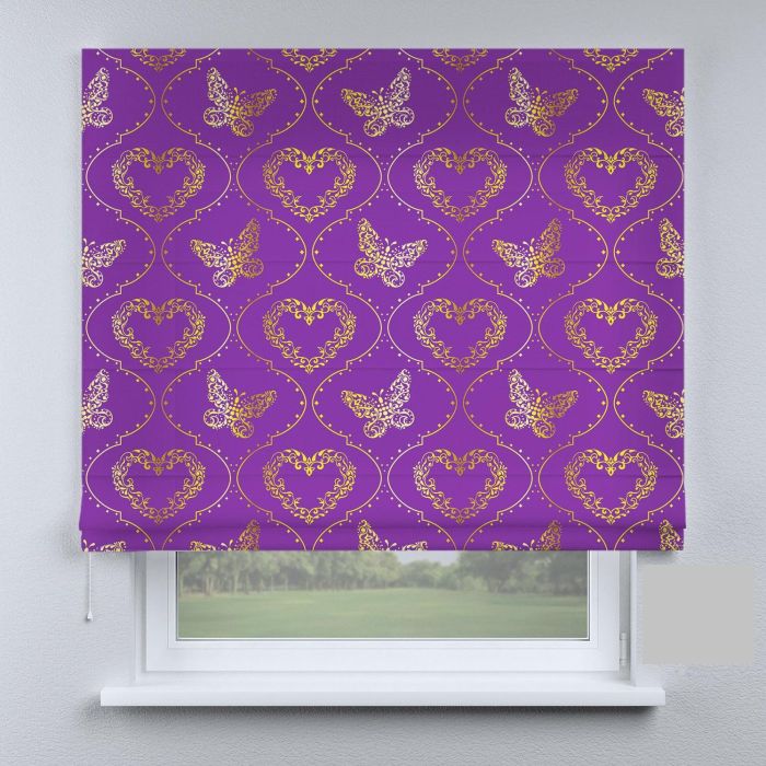Римська штора з ланцюжковим карнизом метелики фіолетові