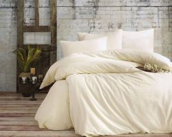 Двоспальний Євро комплект Charlotte Cream Сатин-Stripe / простирадло на резинці 180x200см