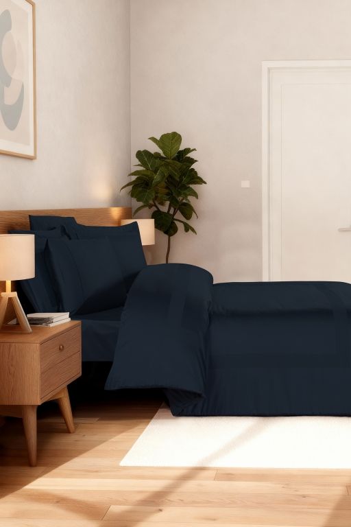 Двоспальний Євро комплект La Romano Mona Montova Navy Blue Сатин Делюкс