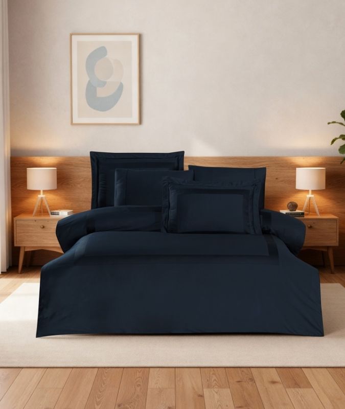 Двоспальний Євро комплект La Romano Mona Montova Navy Blue Сатин Делюкс