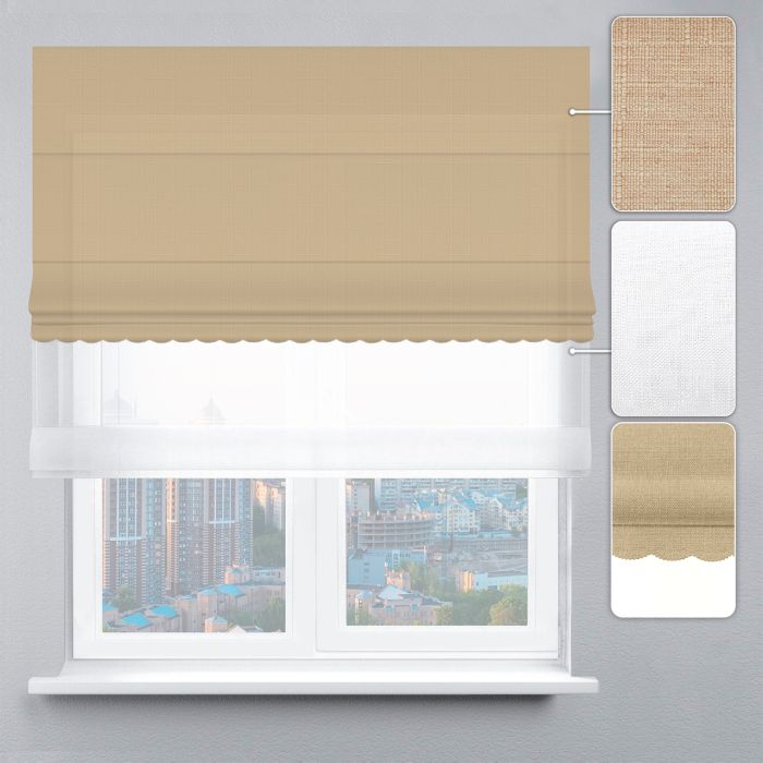 Римська штора День-Ніч Тюль/Льон з бантами ажуром з відливом