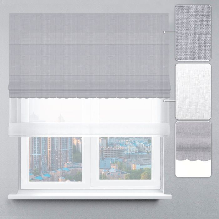 Римська штора День-Ніч Тюль/Льон з ажуром стальний з відливом