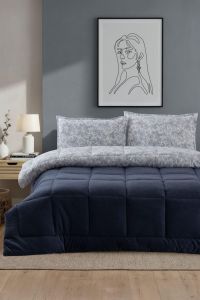 Двоспальний Євро комплект Moss Kupon Lacivert з покривалом 195х215 см