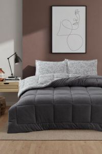 Двоспальний Євро комплект Moss Kupon Gri з покривалом 195х215 см