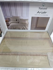 Двоспальний Євро комплект Naturel Aristo Beige Сатин з вишивкою