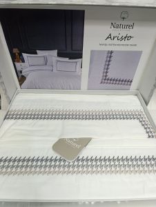 Двоспальний Євро комплект Naturel Aristo White Сатин з вишивкою