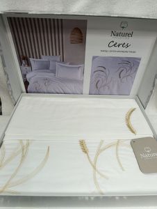 Двоспальний Євро комплект Naturel Ceres White Сатин з вишивкою