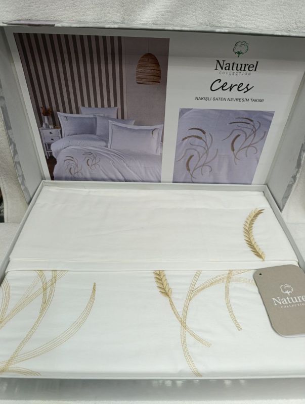 Двоспальний Євро комплект Naturel Ceres White Сатин з вишивкою