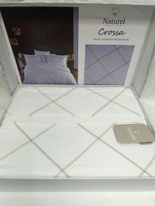 Двоспальний Євро комплект Naturel Crossa White Сатин з вишивкою
