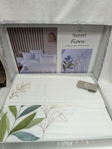 Двоспальний Євро комплект Naturel Fiora White Сатин з вишивкою