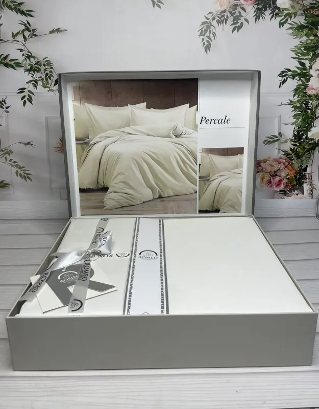 Двоспальний Євро комплект Romeo Home Percale Krem Сатин Преміум