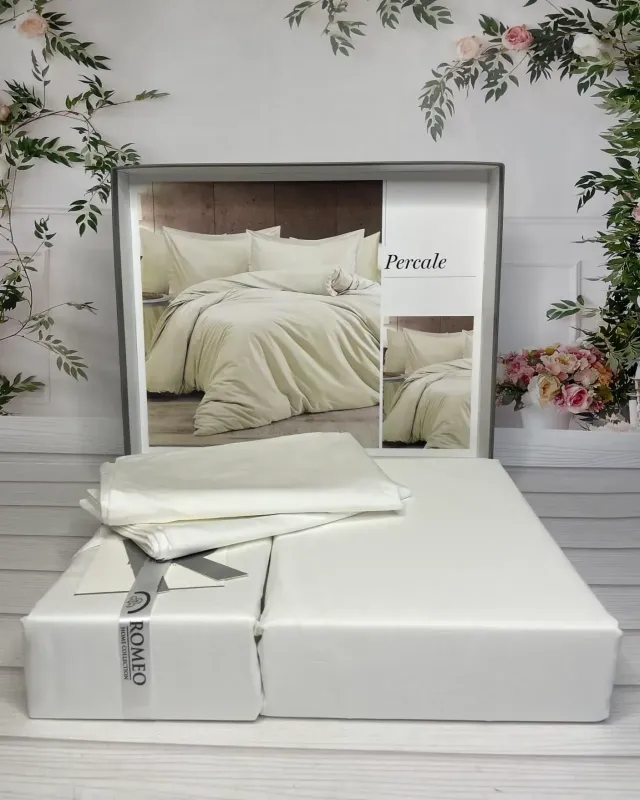 Двоспальний Євро комплект Romeo Home Percale Krem Сатин Преміум