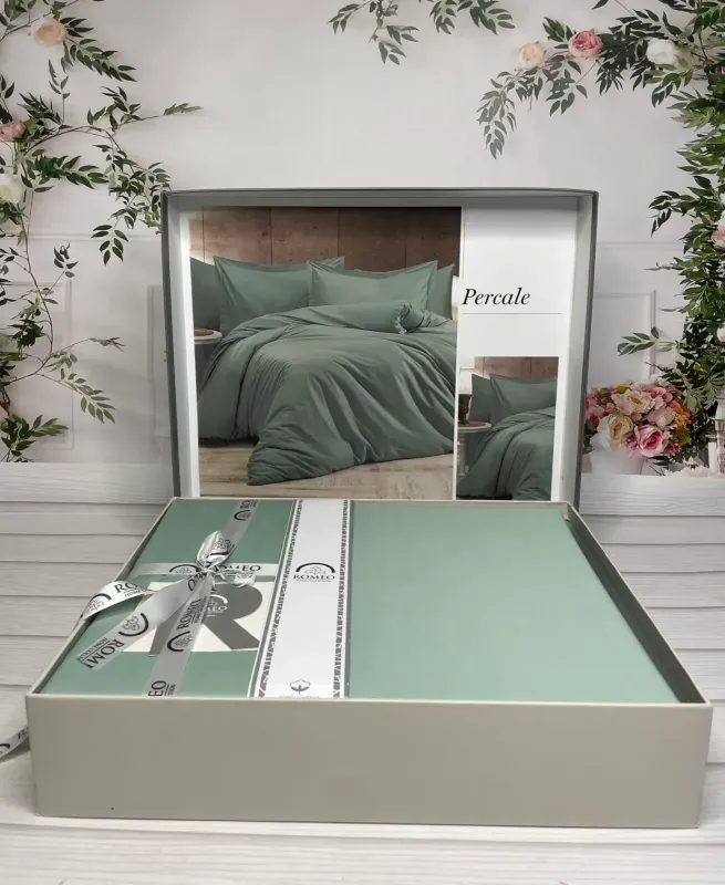 Двоспальний Євро комплект Romeo Home Percale Yesil Сатин Преміум