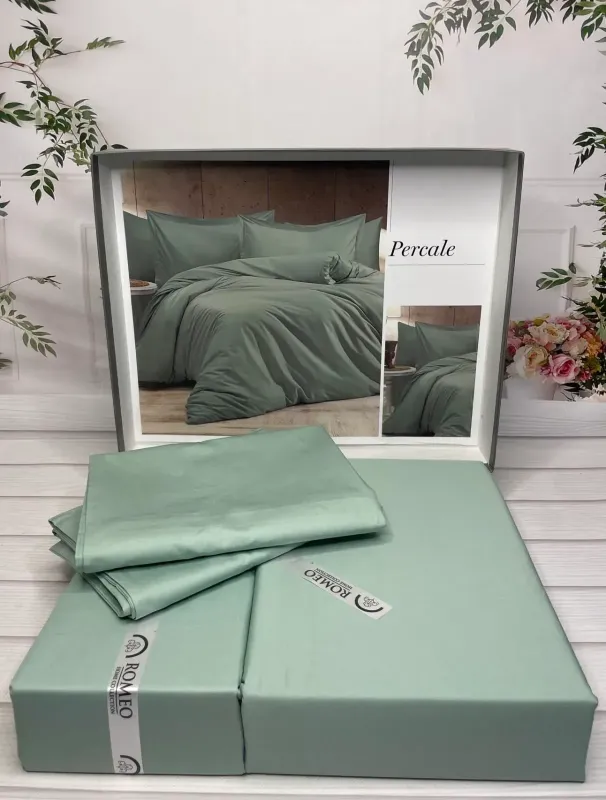 Двоспальний Євро комплект Romeo Home Percale Yesil Сатин Преміум