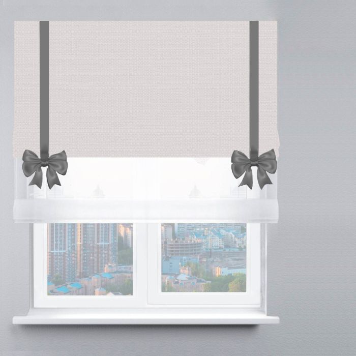 Римська штора День-Ніч Тюль/Рогожка Преміум з бантами молочний