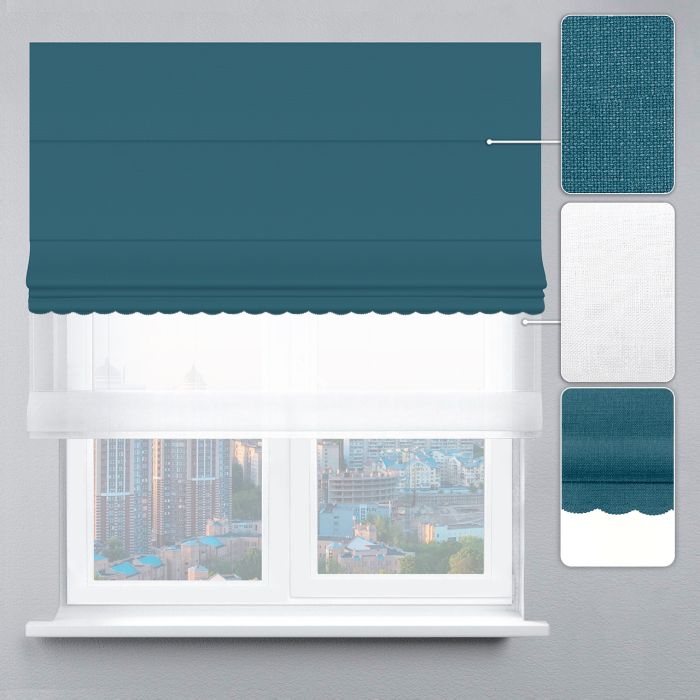 Римська штора День-Ніч Тюль/Рогожка Преміум з ланцюжковим карнизом з ажуром морський