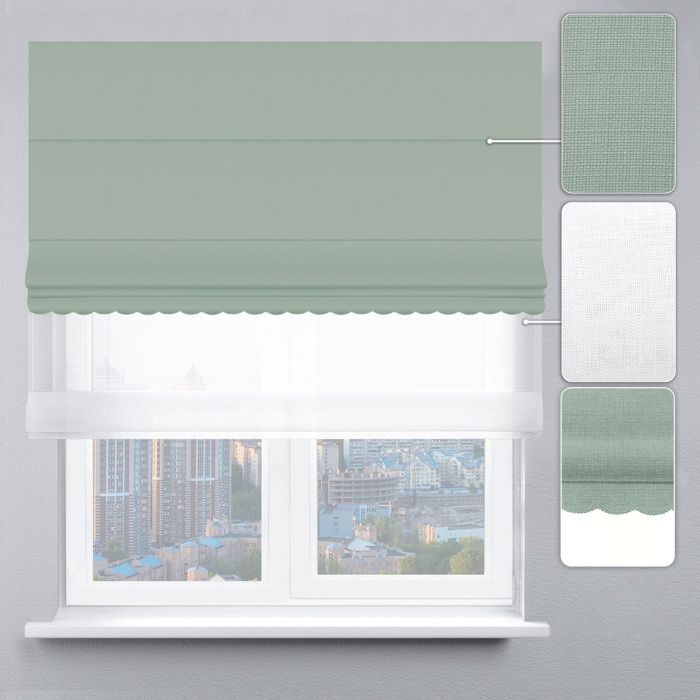 Римська штора День-Ніч Тюль/Рогожка Преміум з ланцюжковим карнизом з ажуром м'ятний