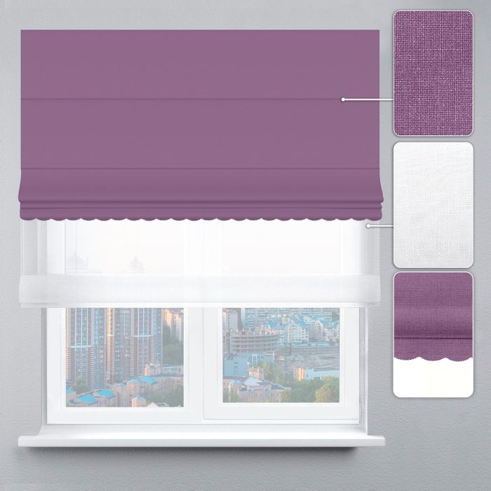 Римська штора День-Ніч Тюль/Рогожка Преміум з ажуром бузковий