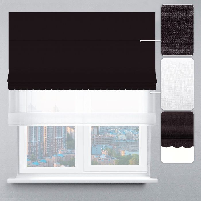 Римська штора День-Ніч Тюль/Рогожка Преміум з ажуром темно-графітовий