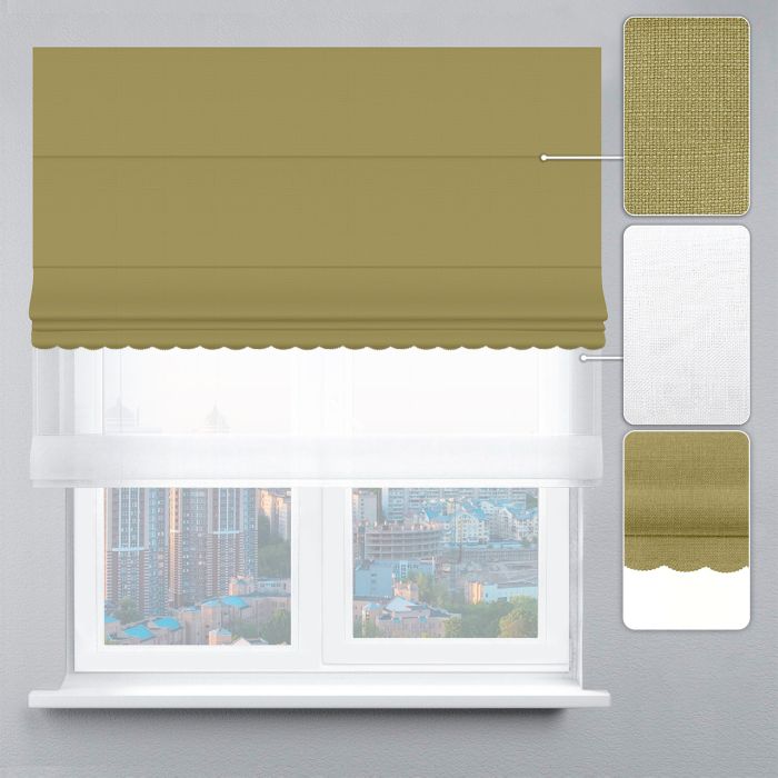 Римська штора День-Ніч Тюль/Рогожка Преміум з ажуром зелений