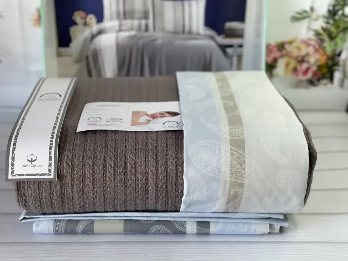 Літній Євро комплект з в’язаним пледом Romeo Home Antrasit