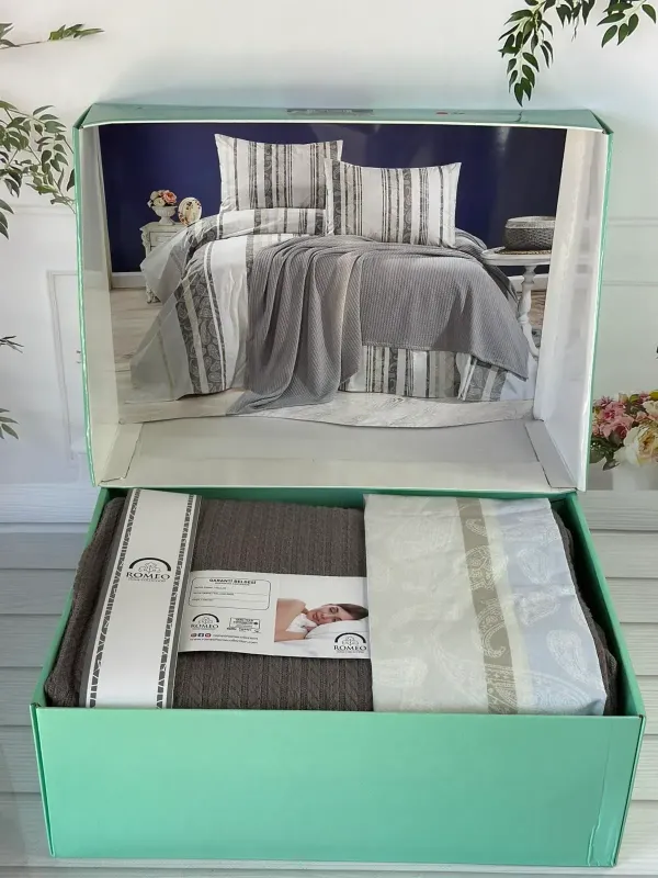 Літній Євро комплект з в’язаним пледом Romeo Home Antrasit