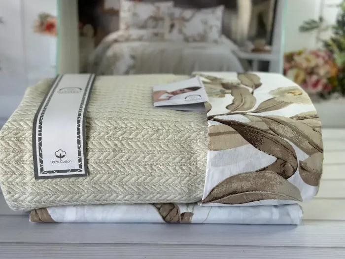Літній Євро комплект з в’язаним пледом Romeo Home Bej