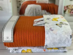 Літній Євро комплект з в’язаним пледом Romeo Home Orange