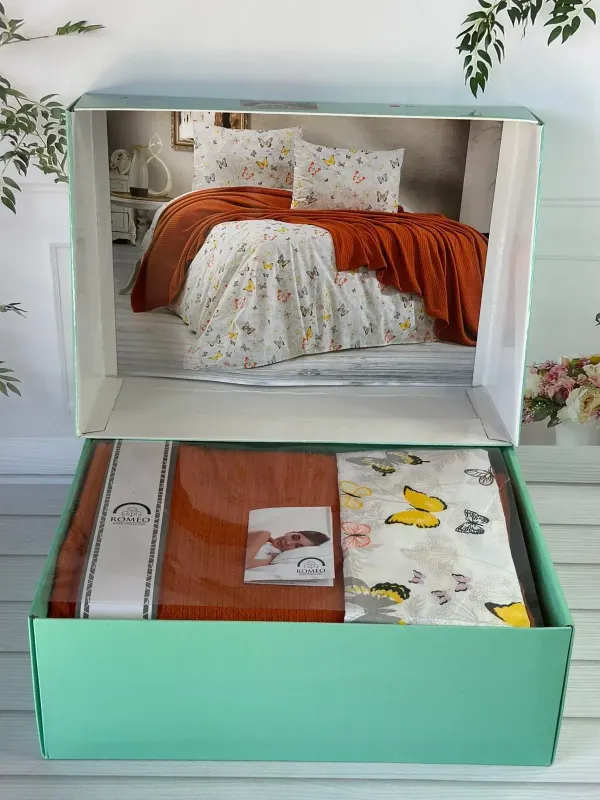 Літній Євро комплект з в’язаним пледом Romeo Home Orange