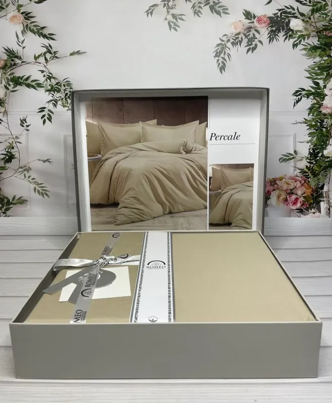 Двоспальний Євро комплект Romeo Home Percale Bej Сатин Преміум