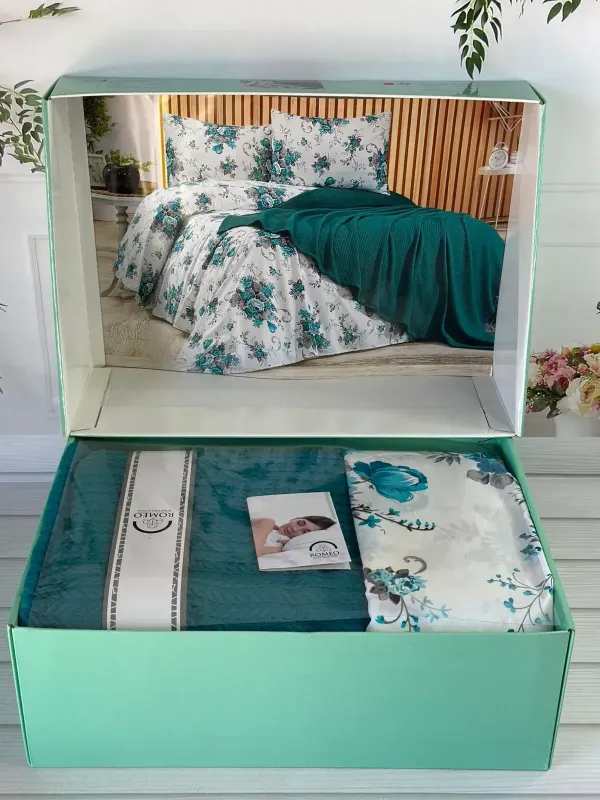 Літній Євро комплект з в’язаним пледом Romeo Home Petrol