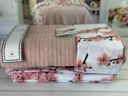 Літній Євро комплект з в’язаним пледом Romeo Home Pudra