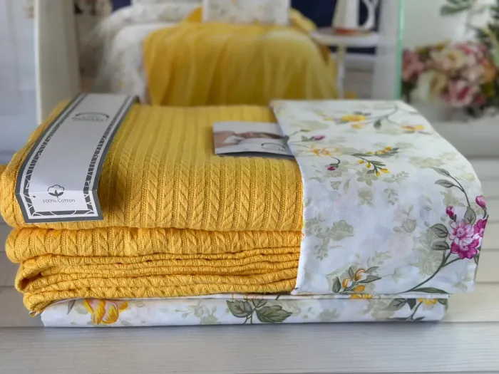 Літній Євро комплект з в’язаним пледом Romeo Home Sari