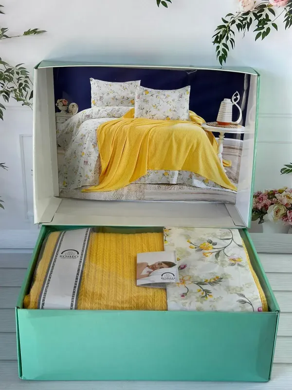 Літній Євро комплект з в’язаним пледом Romeo Home Sari