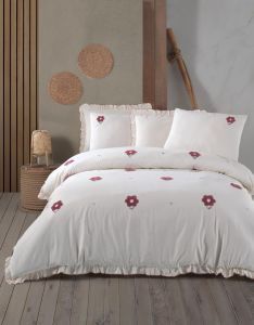 Двоспальний Євро комплект Saheser Florita Maroon Варена Бавовна